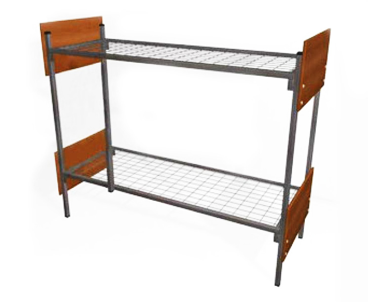 Кровать металлическая двухъярусная толщина ДЛСП 16 мм, цвет бук. Ножки и рама металлическая электросварная труба, ложе сварная сетка 4 мм: цвета серый модель 2КМДСП1