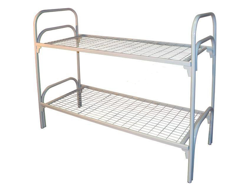 КМеталлическая кровать двухъярусная с усиленными двойными ножками в пол сварная ячейка 100 100 соединение клин модель 2КМД-5